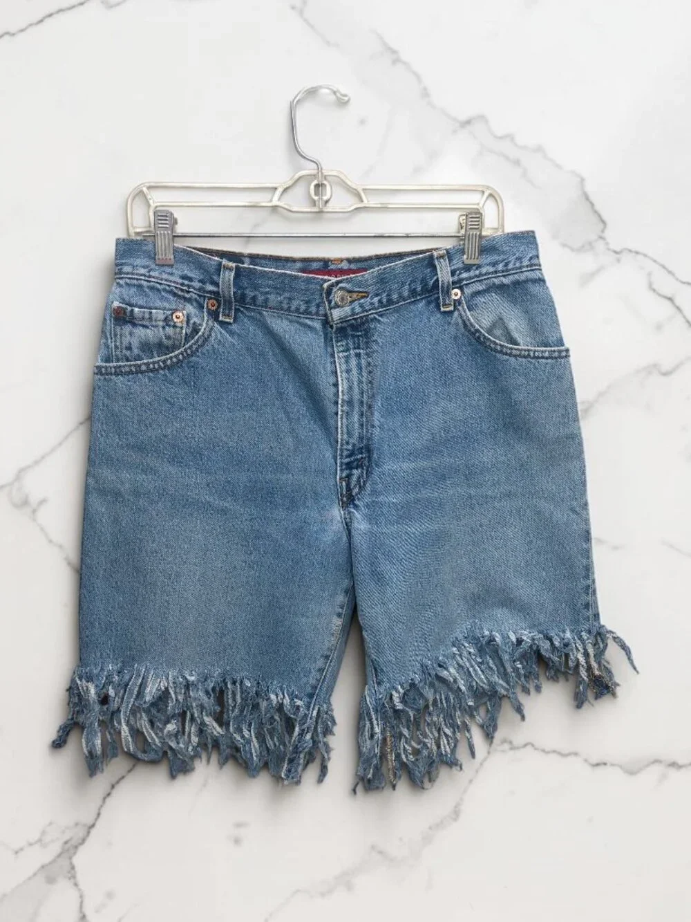 Vintage Levi's 550 Women's Denim Distressed Shorts Heavily Frayed Hem Size 14